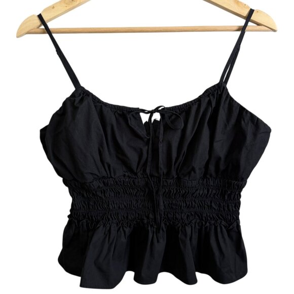 Wayf Smocked Crop Cami Tank Black Medium European Summer Cottagecore Romantic - Picture 1 of 6